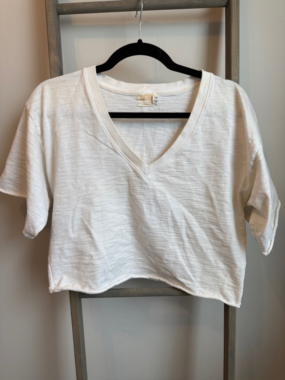 Nation LTD White V-Neck Cropped Tee
